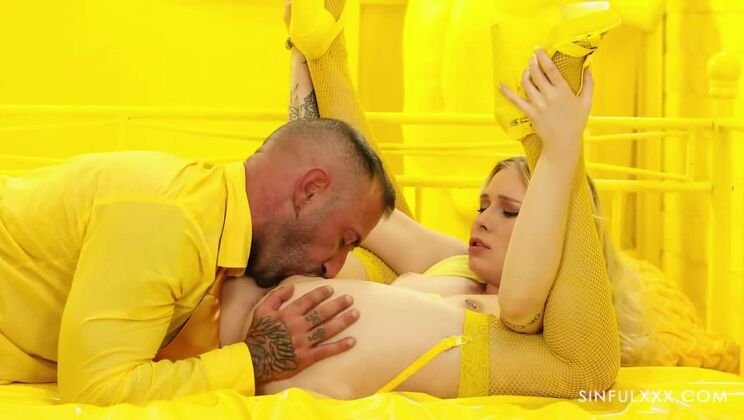 Blonde with Tattoos Goes Deep in Yellow