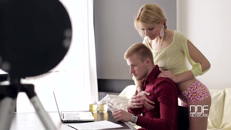 Studying from Home with Blonde Karina Grand: A Seduction Story