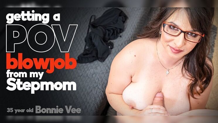 Mature stepmom masturbates then gives a wet blowjob